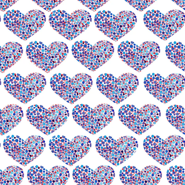 Watercolor blue hearts seamless pattern. — Stock Photo, Image