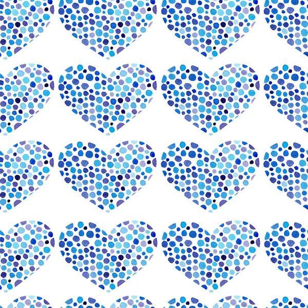 Watercolor blue hearts seamless pattern. — Stock Photo, Image