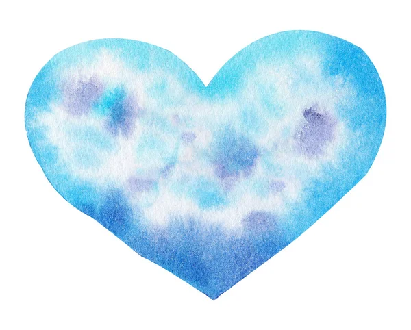 Aquarel blauw hart handgeschilderde. Symbool van de liefde. — Stockfoto