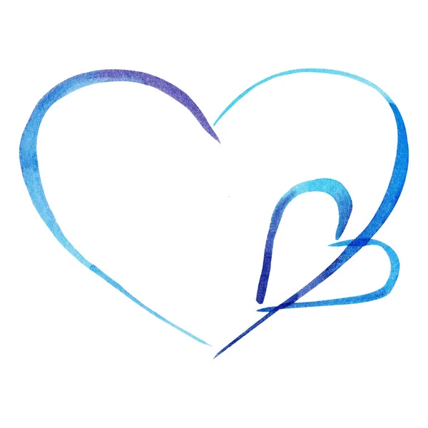 Akvarell handmålade blå hjärta. Symbol för kärlek. — Stockfoto