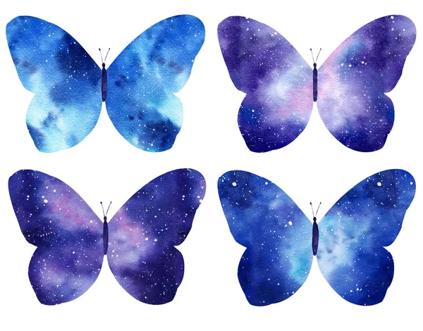 Conjunto de mariposas de galaxia Acuarela aisladas sobre el fondo blanco . —  Fotos de Stock