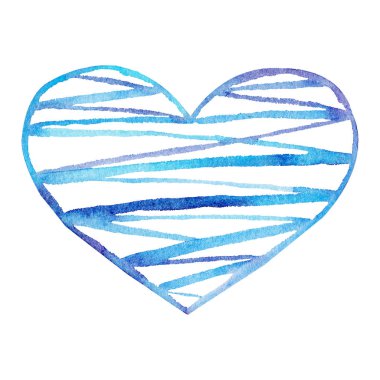 Mavi kalp suluboya el boyalı. Aşk sembolü.
