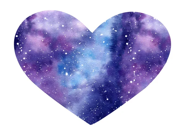 Ilustración Galaxia Acuarela Pintada Mano Forma Corazón Aislado Sobre Fondo —  Fotos de Stock