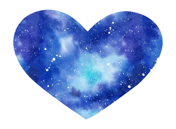 Hand painted watercolor space illustration in shape of a heart . — Stock Photo, Image