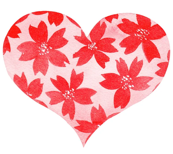 Akvarell handmålade rött hjärta. Symbol för kärlek. — Stockfoto