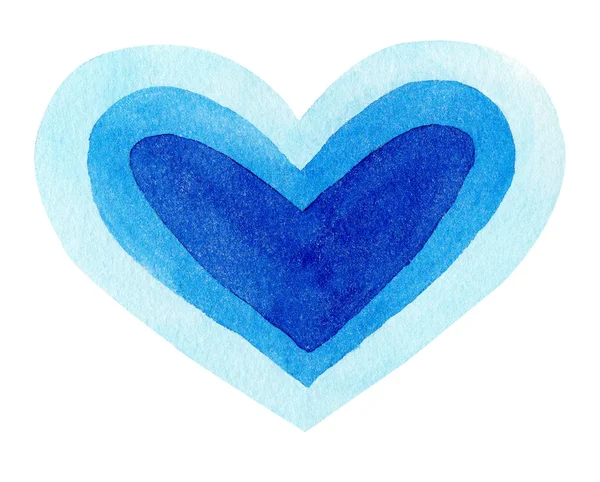 수채화 손으로 그린 파란 마음. 사랑의 상징. — 스톡 사진