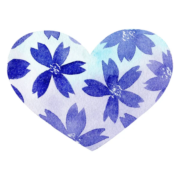Aquarela pintado à mão coração azul. Símbolo do amor . — Fotografia de Stock