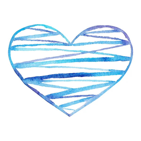 Watercolor hand painted blue heart. Symbol of love. — Stock Photo, Image