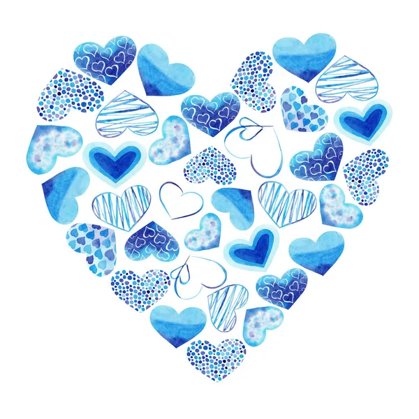Watercolor hand painted blue heart. Symbol of love.