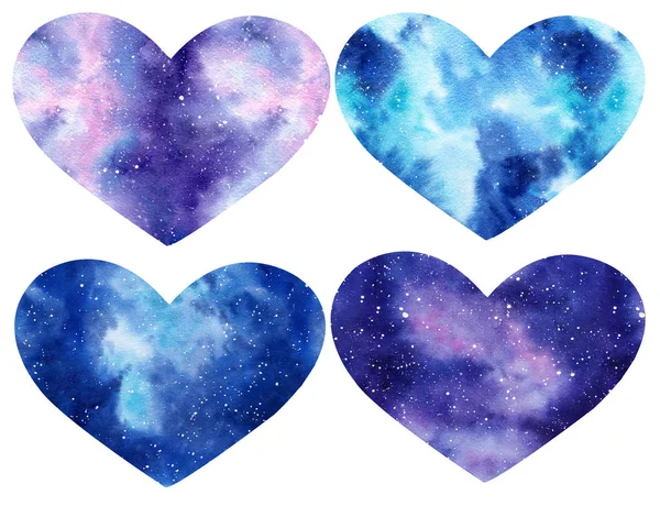 Conjunto de corazones de galaxia acuarela aislados sobre el fondo blanco . —  Fotos de Stock