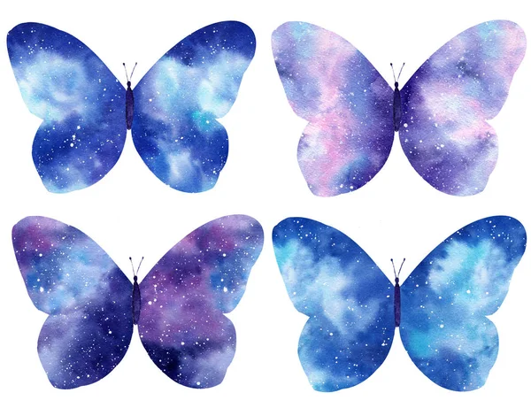 Conjunto de mariposas de galaxia Acuarela aisladas sobre el fondo blanco . —  Fotos de Stock