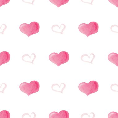 Sulu Boya Dikişsiz desen parlak pembe kalpler ile. Şirin dekoratif arka plan. Sezon dekorasyon, kağıt ambalaj için duvar kağıdı.