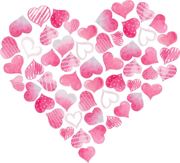 水彩手绘粉红色的心 爱的象征 独立的对象非常适合情人节邀请或浪漫的明信片 — 图库照片