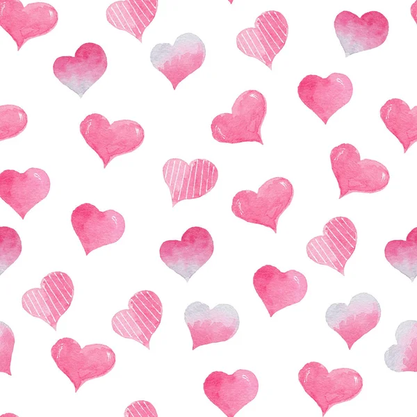 Akwarela Bezszwowe Wzór Jasne Różowe Serca Słodkie Tło Dekoracyjne Tapeta — Zdjęcie stockowe