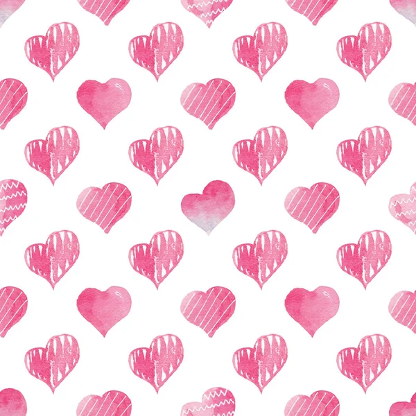 Akwarela Bezszwowe Wzór Jasne Różowe Serca Słodkie Tło Dekoracyjne Tapeta — Zdjęcie stockowe