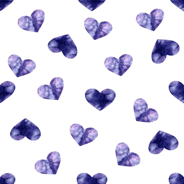 Watercolor Seamless Pattern Bright Galaxy Hearts Cute Decorative Background Wallpaper — Stock Photo, Image