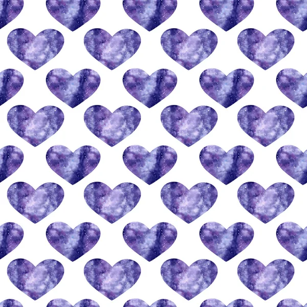 Watercolor Seamless Pattern Bright Galaxy Hearts Cute Decorative Background Wallpaper — Stock Photo, Image