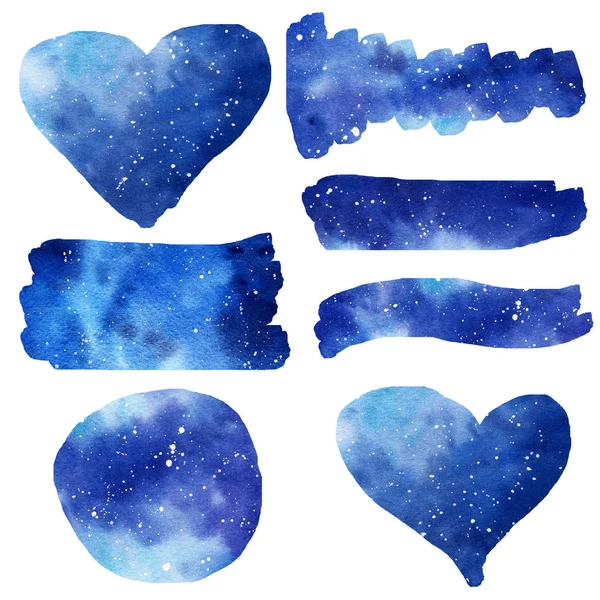 Set of watercolor galaxy splash clipart. — Stock Photo, Image