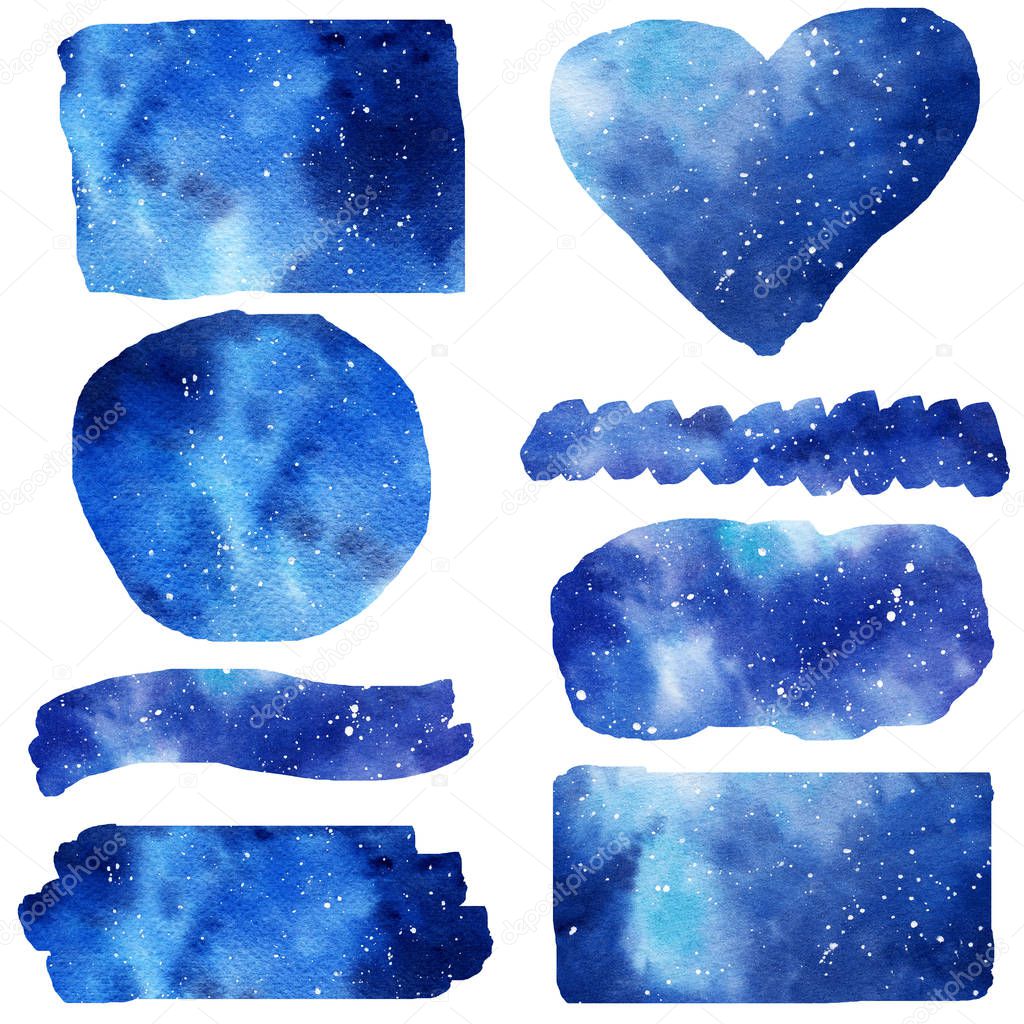 Set of watercolor galaxy splash clipart. 