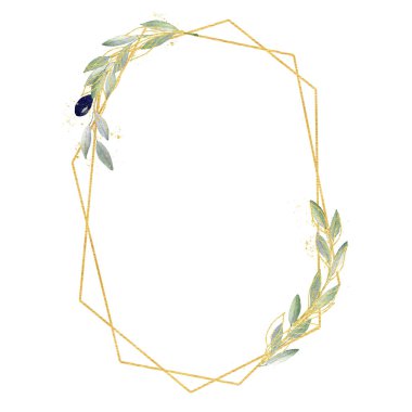 Sulu Boya yeşil zeytin yeşil ve altın renkleri çerçevede. Çerçeve, sınır, arka plan.