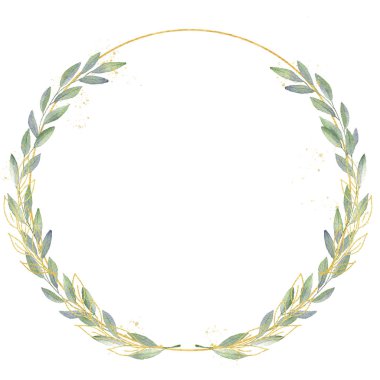 Sulu Boya yeşil zeytin yeşil ve altın renkleri çerçevede. Çerçeve, sınır, arka plan.