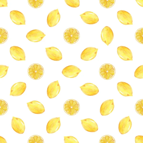 Akvarel ručně vyrobený v hladkým řezu se žlutým citronem. — Stock fotografie