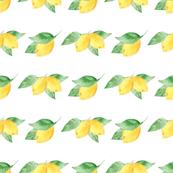 Aquarell handgefertigte nahtlose Muster mit gelben Zitronenfruchtscheiben. — Stockfoto