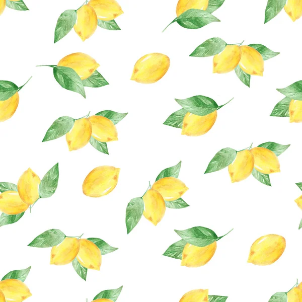 Akwarela Handmade bezszwowy wzór z żółtym plasterki owoców cytryny. — Zdjęcie stockowe