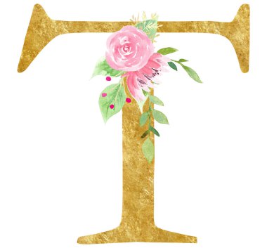 Pembe çiçek raster illüstrasyon ile T harfi