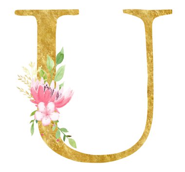 Çiçek raster illüstrasyon ile Latin U harfi