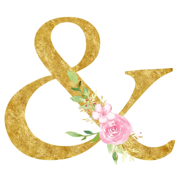 Ampersand with blossom raster illustration — Stock Photo, Image