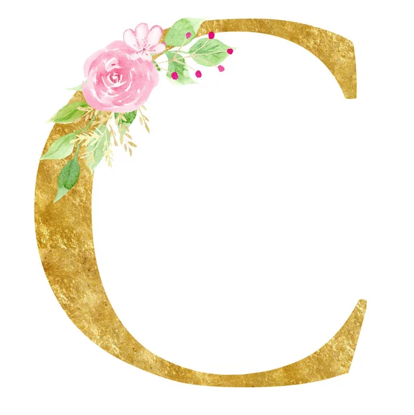 Capital C letter with flowers raster illustration — Stock Photo, Image