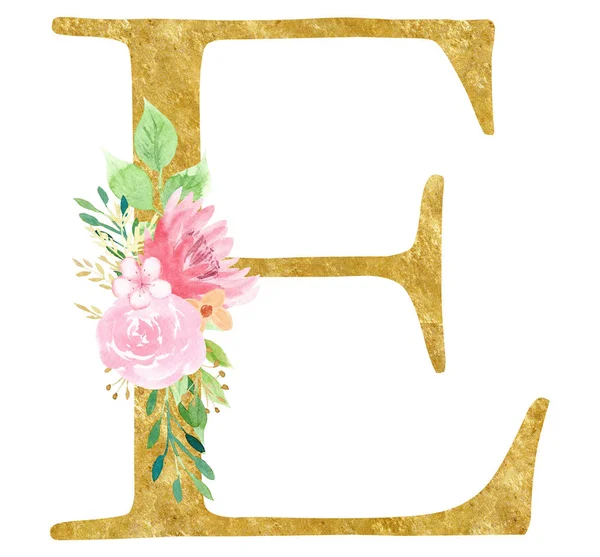 Lettre E initiale avec illustration raster fleurs — Photo