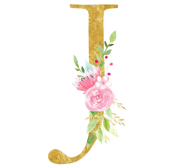 Początkowa litera J z ilustracją rastrową kwiatów — Zdjęcie stockowe