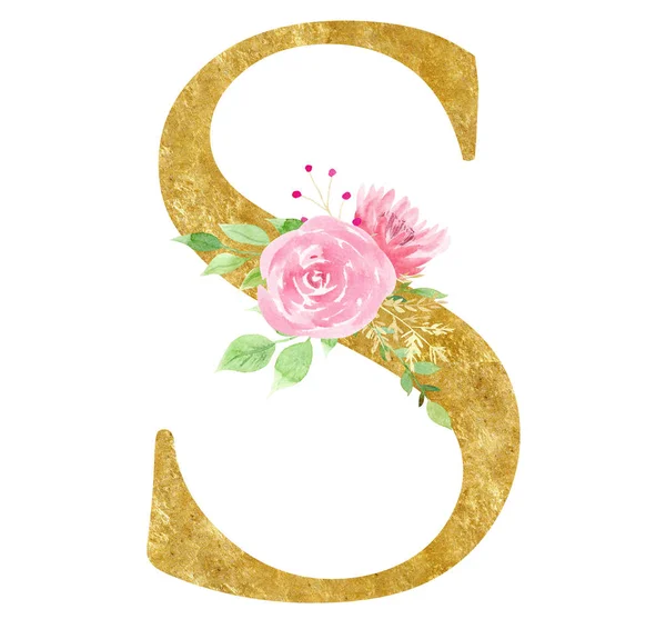 Początkowy symbol S z ilustracją rastrową kwiatów — Zdjęcie stockowe