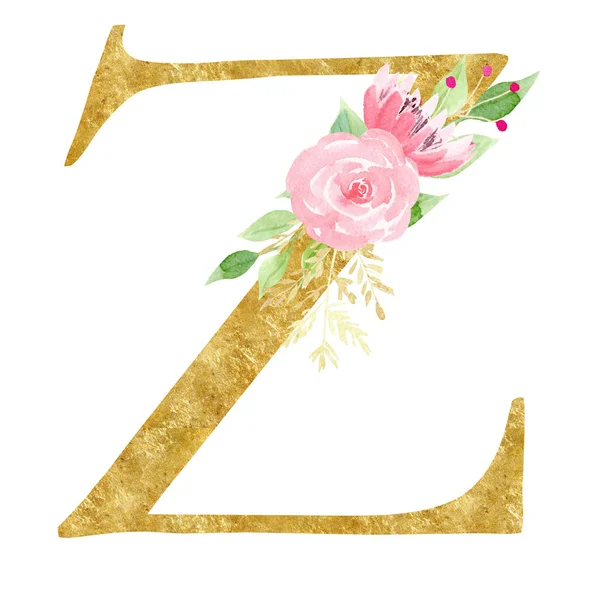 Capital Z symbol with flowers raster illustration — Stock Photo, Image