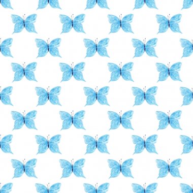 Mavi kelebek suluboya dikişsiz desen