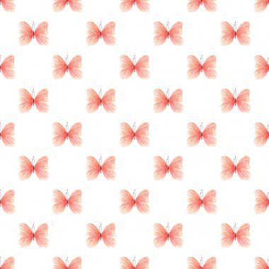 Açık kırmızı kelebekler dikişsiz suluboya deseni