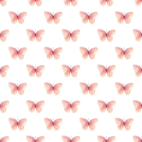 Melocotón mariposas patrón de acuarela sin costura —  Fotos de Stock