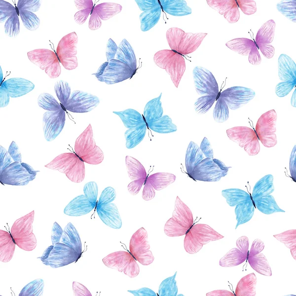 Wielokolorowe motyle bez szwu wzór rastrowy — Zdjęcie stockowe