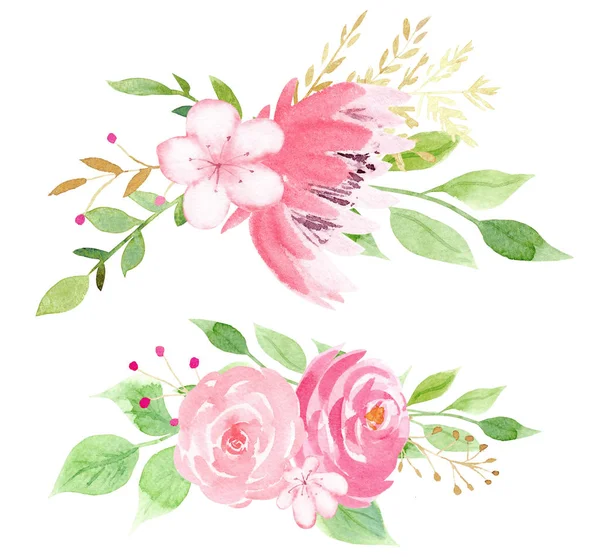 Рожевий цвіт з листям растрова ілюстрація — стокове фото