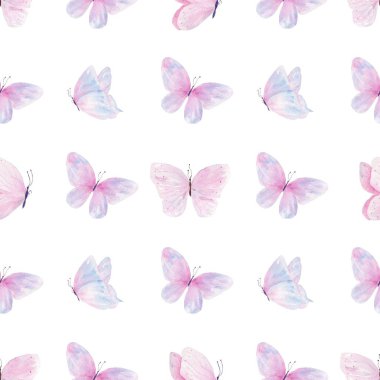 Kelebek küme el çizilmiş suluboya dikişsiz desen