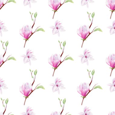 Manolya ağacı dalları el çizilmiş suluboya dikişsiz desen