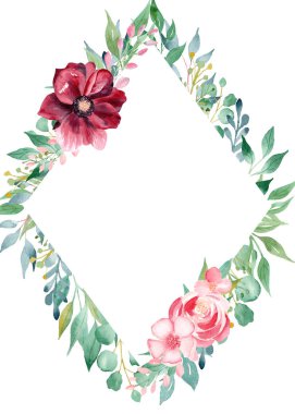 Çiçek suluboya el çizilmiş raster sınır şablonu