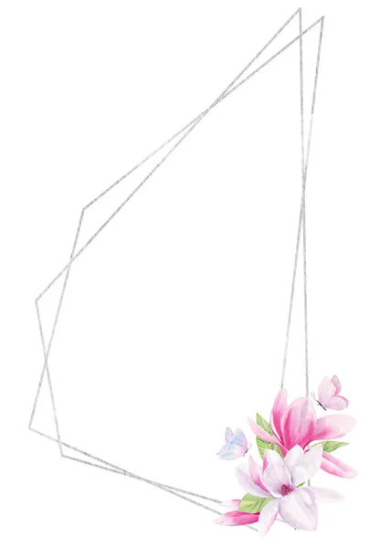 Fjäril på blomma akvarell handritade raster ram mall — Stockfoto