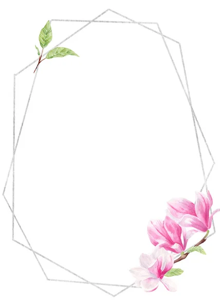Kwiatowy gałąź akwarela rysowane ręcznie szablon ramki rastrowej — Zdjęcie stockowe