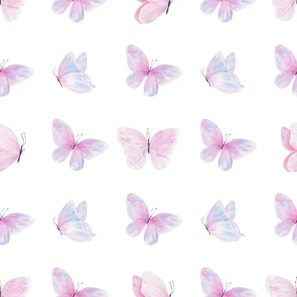 Butterfly Cluster ręcznie rysowane akwarela bezszwowe wzór — Zdjęcie stockowe