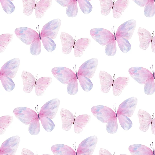 Latające motyle ręcznie rysowane akwarela bez szwu wzór — Zdjęcie stockowe