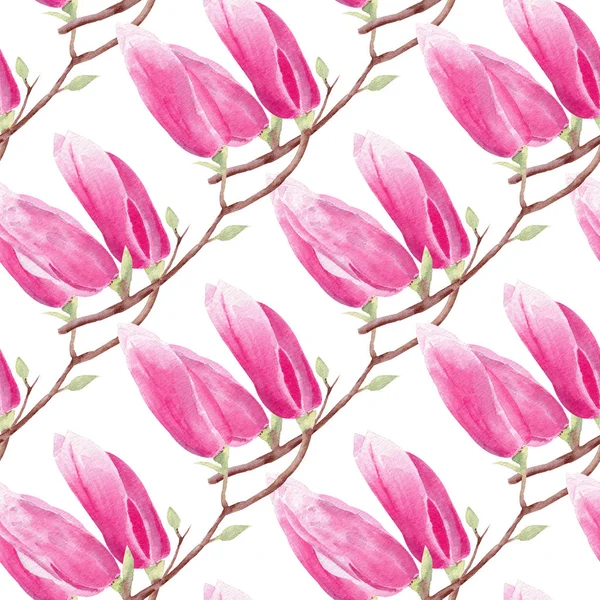 Manolya dalı el çizilmiş suluboya dikişsiz desen