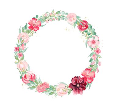 Çiçekler suluboya el çizilmiş raster çerçeve şablonu